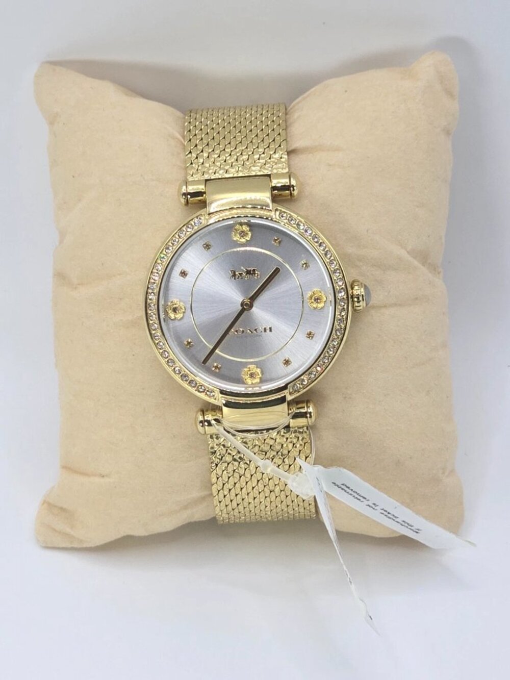 Coach Cary Crystal Womens Gold-Tone Mesh Bracelet Watch 14503997 36mm